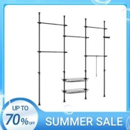 SoBuy KLS04-II Supporto per abiti telescopico Abiti robusti Bar Armadietto per abiti aperti regolabile con portaoggetti per carrello per dormire