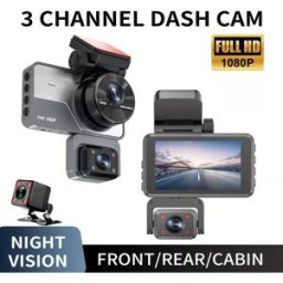 DAINU Dashcam a tre obiettivi HD 1080P con visione notturna transfrontaliera, telecamera per la retromarcia, DVR con registrazione in loop - Compatibile con qualsiasi veicolo