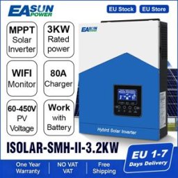 EASUN POWER Inverter Solare Ibrido Off-Grid 3.2kw 24V 3000W con Caricatore Solare MPPT 80A per Batterie al Litio Lifepo4 230VAC PV 60V-450VDC