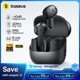 BASEUS Bass BS1 NC -40dB Auricolari wireless ANC adattivi in tempo reale Auricolari semi-abperti Bluetooth 6.0 LDAC Audio ad alta risoluzione 6 microfoni AI ENC