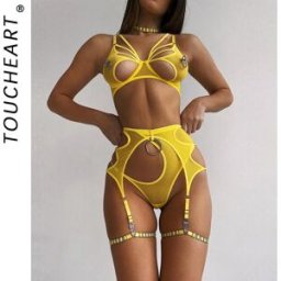 Toucheart Lingerieset Dames Set reggiseno più Sexy intimo donna Sexy abbigliamento donna reggiseni minimalisti Set di biancheria con giarrettiera e calze