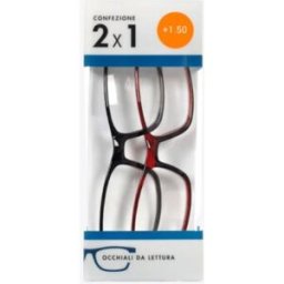 LIVING Set 2 Occhiali da Vista Rettangolari PR14-B +150 Nero/Rosso
