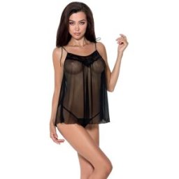 PASSION WOMAN CHEMISE Chemise Lingerie Sexy Passion Melania — Nero, Taglia S/M