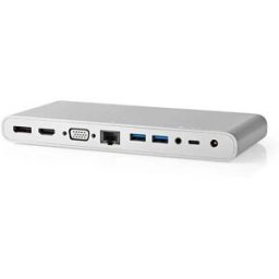 Nedis Docking Station Cctb6991al02 Usb 3.2 Gen 1 Usb-c M-dp C/rj5 C/hdmi/vga C/c/2x Usb-c/x Usb-a Nichelato Intrecciato 2x 3.5mm 0.2 M