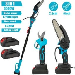 OWJHE 3 IN 1 Forbici Elettriche Telescopiche Brushless 25MM con Motosega da 6 Pollici per Potatura Giardino, Compatibili con Batteria Makita 21V
