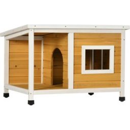 Cuccia Per Cani Da Esterno In Legno Di Abete Con Veranda Coperta E Tetto Inclinabile, 85.5x62x60 Cm, Multicolore