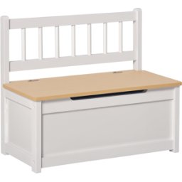 Cassapanca Per Bambini 2 In 1 In Legno Con Pistone Per Chiusura Sicura, 60x30x50cm Bianco E Legno Naturale