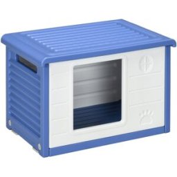 Cuccia Per Cani Taglia Piccola Da Esterno In Pe Con Ingresso E 2 Prese D'aria Laterali, 60x42x40 Cm, Blu E Bianco