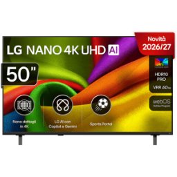 LG NANO 4K UHD AI NU85 50NU850B6LA TV LED, SMART TV, 50 ", Processore a7 Gen9, Charcoal Black, Classe G