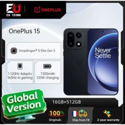 OnePlus Smartphone 15 5G versione globale con processore Snapdragon 8 Elite Gen 5, display a 165 Hz, batteria da 7300 mAh, ricarica da 120 W e NFC, colore nero telefoni cellulari