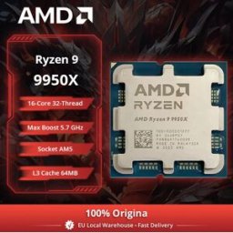 AMD CPU Ryzen 9 9950X 16-Core, 5.7GHz Max Boost, 64MB Cache L3, Socket AM5, DDR5, TDP 170W, Serie R9 9000 Senza Ventola