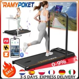 ramypoket Tapis roulant con inclinazione del 9%, silenzioso, 2.5HP, 1-10km/h, APP e LED, tapis roulant con maniglia, tapis roulant per casa, 150kg