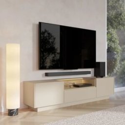 garneroarredamenti Mobile porta TV 176x43h cm con led 2 ante 1 cassetto 1 ripiano a vista soggiorno beige rovere Cream