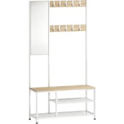 Homcom 4-in-1: Panca ingresso con specchio, porta abiti, finitura legno naturale. Aosom Italy