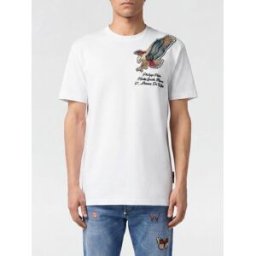 Philipp Plein T-shirt in cotone con patch Bianco Taglia L