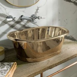 HudsonReed Lavabo Appoggio Rame Stile Retrò 530mm Senza Fori Rubinetto – Ottone