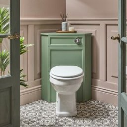 HudsonReed Mobile WC Angolare in Verde Pastello con Sanitario a Filo Muro Richmond/ Pulsante di Scarico Cromato e Sedile Bianco - Thornton
