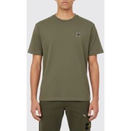 Stone Island T-shirt in cotone a girocollo logo patch Militare Taglia XL