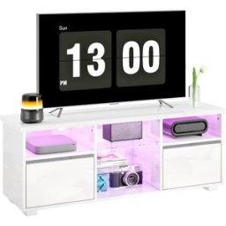Homcom Mobile TV 120 cm, mobile televisivo per televisore fino a 55 pollici con illuminazione LED e telecomando, mensole in vetro bianco Aosom Italy