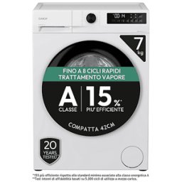 Candy GD 27SB7-S LAVATRICE, Caricamento frontale, 7 kg, 16 programmi, Profondità 42,4 cm, Giri 1200 rpm, Bianco, Nero, livello rumorosità centrifuga 72 dB(A), Classe A