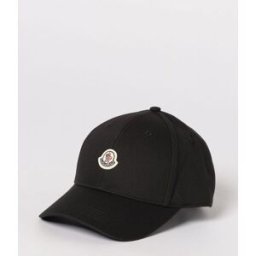 Moncler Cappello in twill di cotone con patch logo Nero Taglia M
