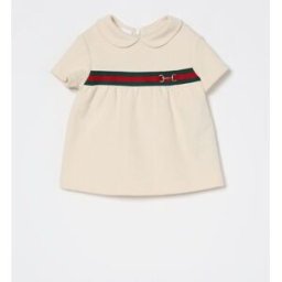 Gucci Abito mini in cotone con Web e Morsetto Bianco Taglia 12M