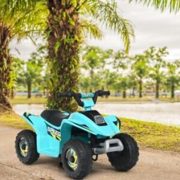 Costway Quad cavalcabile alimentato a batteria 6V con velocità massima 4,6 km/h, Mini quad ATV per bambini Blu