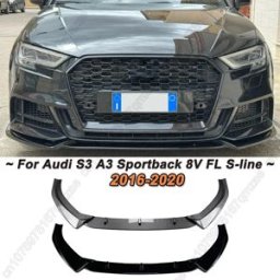NONE Misura Per Audi S3 A3 8V S-line 2017-2020 Saloon/Sportback Maxton Style Paraurti Anteriore Lip Spoiler Splitter Diffusore Canard Tuning Carbon Look