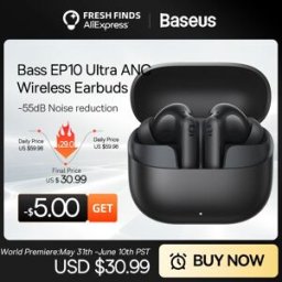 BASEUS Auricolari Wireless Bass EP10 Ultra - Riduzione del Rumore -55dB, 65 Ore di Autonomia, Bluetooth 6.0, 6 Microfoni, Chiamate AI Chiare