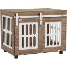 PawHut Gabbia per cani con porta scorrevole, cuccia media, buona ventilazione, tavolino a V