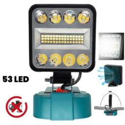 NONE Lampada da lavoro a LED senza fili da 3,39 pollici, 53 LED, faretto portatile, torcia da esterno, lampada da campeggio, lanterna di emergenza per batteria Makita 18V