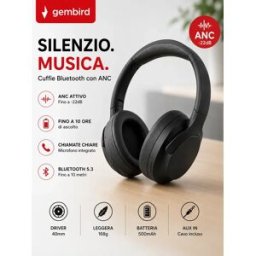 NONE Cuffie Bluetooth Wireless ANC Gembird Over Ear Stereo HiFi con Cancellazione Attiva del Rumore Microfono Integrato AUX Auricolari BT 5.3 per Smartphone PC Tablet TV Viaggio Gaming