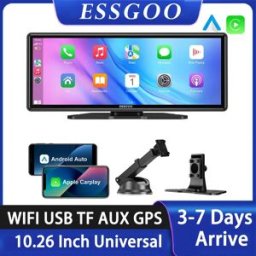 ESSGOO Schermo Carplay Wireless portatile da 10.26 pollici HD Telecamera per retromarcia posteriore Autoradio Lettore video multimediale MP5 Android Auto TS0001 AHD