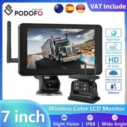 podofo Monitor per auto HD wireless da 7 pollici con telecamera per retromarcia per visione notturna per camion, autobus, camper, rimorchio, escavatore, sistema BSD 12V-36V
