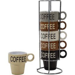 Gusto Casa - Tazzine da caffè 6 pezzi in stoneware con stand in metallo cromato 9 cl