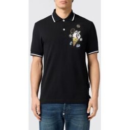Philipp Plein Polo in piquet di cotone con patch logo Hexagon Nero Taglia L
