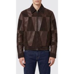Versace Giacca in pelle e camoscio patchwork Marrone Taglia 50