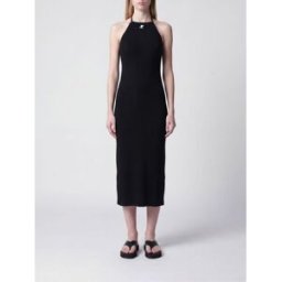 Courrèges Abito midi in jersey con logo Nero Taglia S