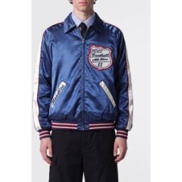 Needles Bomber varsity in raso con patch ricamati e chiusura a zip Blue Taglia XL