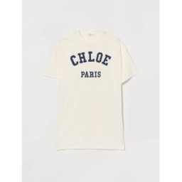Chloé Abito t-shirt in cotone con logo Bianco Taglia 5
