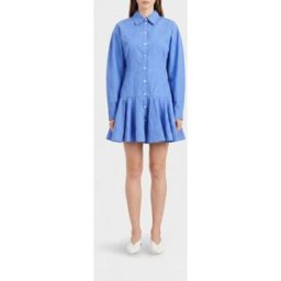 Ganni Mini abito chemisier in cotone organico con maniche lunghe Marine Taglia 36