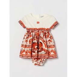 Dolce&Gabbana Set abito e culotte da bambina in cotone con stampa Maioliche Fantasia Taglia 24M