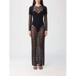Marine Serre Abito lungo in tulle con logo all-over Nero Taglia M