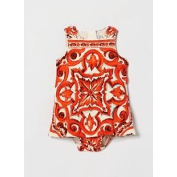 Dolce&Gabbana Set abito mini da bambina in cotone con stampa Maioliche e culotte Fantasia Taglia 3M