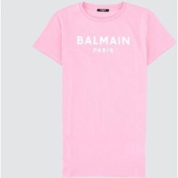 Balmain Mini abito T-shirt da bambina in cotone con logo a contrasto Rosa Taglia 6