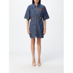 Fendi Mini abito chemisier slim fit in denim di cotone con zip Blue Taglia 38
