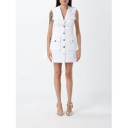 Elisabetta Franchi Mini abito chemisier in gabardine di cotone stile utility Bianco Taglia 38