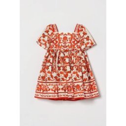 Dolce&Gabbana Set abito e culotte da bambina in popeline con stampa Maioliche Arancione Taglia 9M