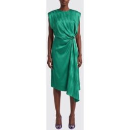 Versace Abito midi asimmetrico in raso di seta e viscosa senza maniche Smeraldo Taglia 40