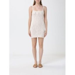 Mc2 Saint Barth Abito in misto viscosa con ricami e scollo quadrato Beige Taglia S